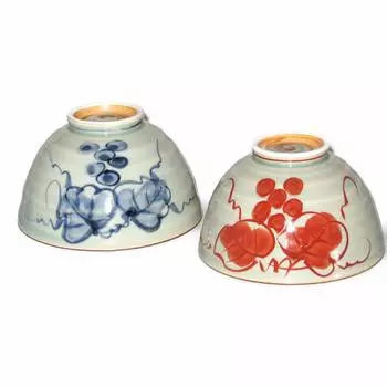 Ranchant Rice Bowl Pair Tea Bowl Multi Hand Painted Grapes N626190 Arita Ware Made in Japan ((Small) 116.5cm (Large) 11.57cm)