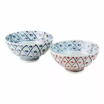 Ranchant Rice Bowl Pair Tea Bowl Multi Dot Pattern Lattice N897880 x x Arita Ware Made in Japan (Large 12 5.7cm Small 11.4 5.5cm)