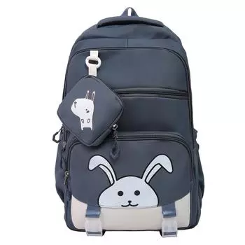 Ранец для ученика начальной школы с мультяшным принтом кролика, женский рюкзак большой вместимости, легкий, с кошельком для монет синий