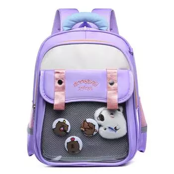 Ранец для учеников начальной школы 1-3 классов, снижающий нагрузку, защищающий позвоночник, рюкзак с мультяшным принтом для мальчиков и девочек фиолетовый