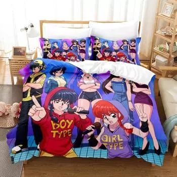 Ranma 1/2 Bedding Set Single Twin Full Queen King Size Bed Set Adult Kid Bedroom Duvet cover Sets 3D Print Anime Bed Sheet Set EU Twin 135x200cm