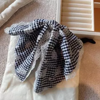 Ранневесенняя новинка Очаровательная клетчатая заколка-бант для хвостика с нежным кружевным краем