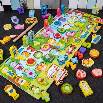 Ранняя образовательная деревянная головоломка, математическая игра, игрушка для сортировки чисел, логарифмический подсчет тарелок