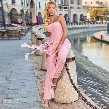 Ранняя одежда, модный жилет без бретелек для отдыха, кружевные расклешенные брюки с кисточками, комплект из двух предметов XS розовый