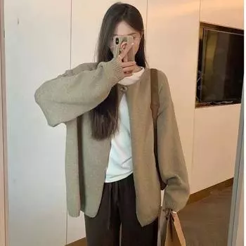 Ранняя осень французский ленивый стиль модный вязаный кардиган свитер куртка женская осень и зима новый свободный топ One size