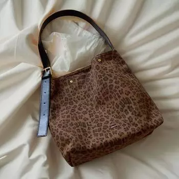 Ранняя осень лимитированная сумка-тоут женская ретро-иностранный стиль леопардовый принт холст большая сумка сумка через плечо сумка-мессенджер