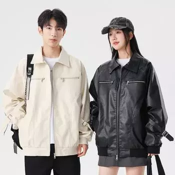 Ранняя осень Нишевый силуэт свободная высококачественная куртка из искусственной кожи в гонконгском стиле, американская ретро-куртка хулигана M