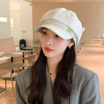 Ранняя осень новая британская ретро восьмиугольная шляпа женская пряжка на ремне берет с буквой повседневная универсальная шляпа художника прилив M56-58cm чёрный