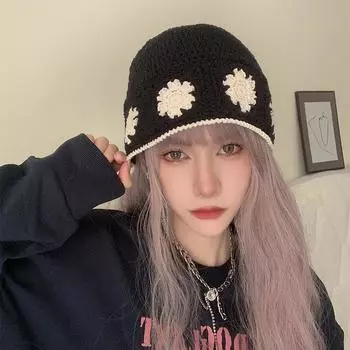 Ранняя осень новая цветочная шерстяная шляпа маленькая свежая универсальная шляпа в стиле кампуса женская шляпа-ведро знаменитости из Интернета M56-58cm