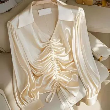 Ранняя осень, новая модная красивая маленькая рубашка, французская рубашка с длинными рукавами цвета шампанского, женская летняя рубашка с уксусом L абрикосовый