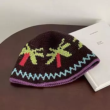 Ранняя осень новый нишевый дизайн шляпа-ведро ручной работы из кокосового дерева женская модная брендовая вязаная шляпа-ведро для мужчин показать маленькое лицо M (56-58cm) coconut tree bucket hat