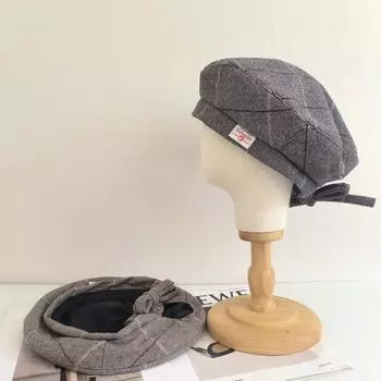 Ранняя осень, новый ретро с универсальной клетчатой шляпой художника, женский литературный шерстяной берет в клетку Мори M56-58cm тёмно-синий