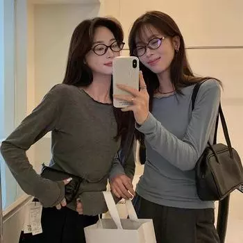 Ранняя осень, новый стиль, многослойная футболка с длинными рукавами для женщин, тонкая облегающая рубашка с рисунком грибка и белым верхом внутри M