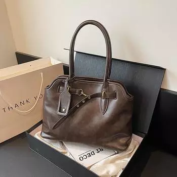 Ранняя осень ретро большая сумка тоут женская сумка для поездок на работу универсальная сумка-мессенджер портфель прилив Small: 25 * 9 * 16 коричневый