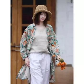 Ранняя осень средней длины хлопковый льняной костюм женская модная свободная рубашка блузки и рубашки 2XL
