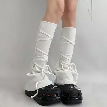 Ранняя осень Студенческие гетры Y2K Серые носки с ремешками для женщин Весна Осень До середины икры JK Гольфы до икры Расклешенные вязаные гетры для женщин one size белый