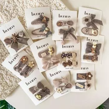 Ранняя осень, ткань кофейного цвета, детские аксессуары для волос, новая заколка для волос с клетчатым бантом, шерстяной головной убор для родителей и детей для девочек