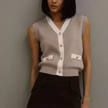 Ранняя осень вязаный женский свитер модный V-образный вырез без рукавов карман на пуговицах женский жилет свободный панельный женский жилет S чёрный