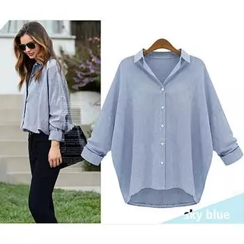 Ранняя осень женская супер свободная женская рубашка в полоску больших размеров с длинным рукавом супер стильная женская рубашка XXXXL синий