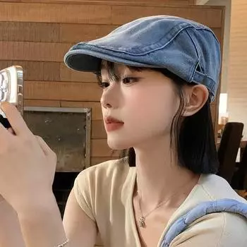 Ранняя осенняя шляпа женская ретро-стирка ковбойская шляпа вперед большая окружность головы берет показывающий лицо маленькая шляпа газетчика