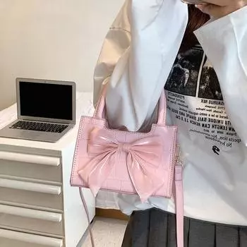 Ранняя весна 2024: текстурированная сумка с бантом, уникальная сумка через плечо Sweet Girl, новая сумка на одно плечо, сумка контрастного цвета