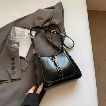 Ранняя весна новая мода нишевый дизайн маленькая сумка-подмышка с замком на плечо кроссбоди трендовая женская сумка чёрный