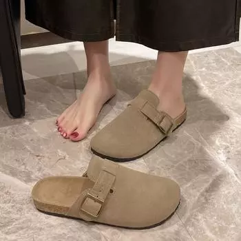 Ранняя весна новые матовые тапочки из пробки Boken с плоской подошвой, одна педаль, широкая версия, пара полутапочек, туфли muller 35 хаки