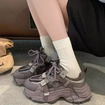 Ранняя весна, новые универсальные повседневные туфли на толстой подошве, увеличивающие рост, кожаные кроссовки для женщин 35