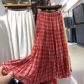 Ранняя весна ретро двухцветная клетчатая юбка средней длины с неровным краем грибка средней длины женское платье допамин one size fits all красный