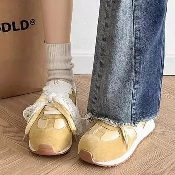 Ранняя весна ретро ощущение легкие моральные тренировочные туфли женские туфли на платформе весна и осень 2025 новые ретро усиливающие повседневные спортивные туфли 35 бежевый
