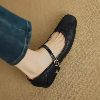 Ранняя весна Туфли Мэри Джейн на толстом квадратном каблуке с одной пуговицей Туфли французские ретро женские на низком каблуке 35 чёрный
