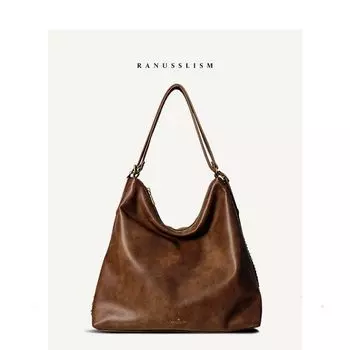 Ranu Niche Style Soft Leather Fancy Chain Tote Maillard Brown
