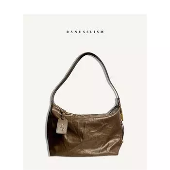 Ranu Original Design Niche Style Soft Leather Tote Women s Large Capacity Casual All-Match Commute Loose Crossbody Big Bag Dead wood Brown
