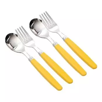 Raonnuri Pick Me Color Детский набор столовых приборов 2 ложки + 2 вилки, базовая горчица (И), 1 набор, 2 ложки + 2 вилки