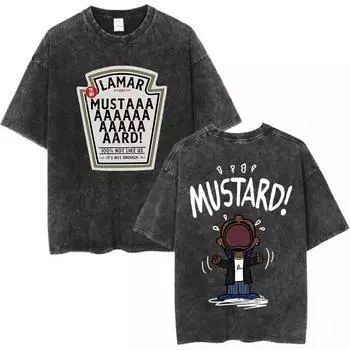 Рэпер Кендрик Ламар Мустард Винтаж Стираные футболки Футболка с коротким рукавом Мужская повседневная хлопковая футболка большого размера S