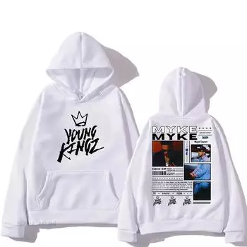 Рэпер Myke Towers 2024 Tour Hooded Long-Sleeve Harajuku Casual Sweatshirt With Hooded Fleece Clothing Fashion Hoody XS белый