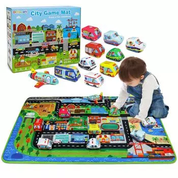 Rapeti Car Toy Mini Car 10 Ткань Car Map Раннее образование Уход за детьми в помещении Детский день рождения Для малышей Dr.. Набор, Набор, Игрушки, Коврик 12076 см, Встроенный
