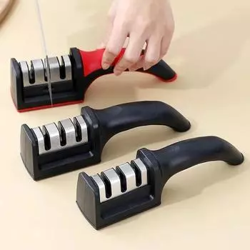 Rapid Professional Knife Sharpener Non-slip Kitchen Edc Accessories Base 3-stage Stone Handheld Sharpening Bar Gadget Knives 20cm чёрный