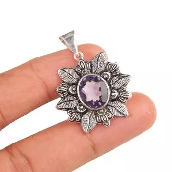 Rare African Amethyst Gemstone 925 Sterling Silver Jewelry Oxidize Pendant 1.59 CP-14-4