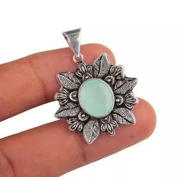 Rare Aqua Chalcedony Gemstone 925 Sterling Silver Jewelry Handmade Pendant 1.59 CP-14-9