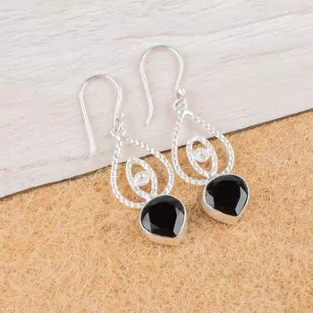 Rare Black Onyx Gemstone 925 Sterling Silver Handmade Drop/Dangle Earrings 2.00 EE-32-13