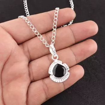 Rare Black Onyx Gemstone 925 Sterling Silver Jewelry Bridesmaid Pendant 1.15 PP-8-13