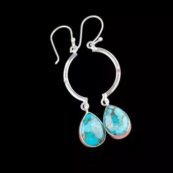 Rare Blue Copper Turquoise Gemstone 925 Sterling Silver Jewelry Earrings 2.60 EE-43-33