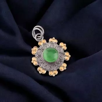 Rare Green Cat s Eye Gemstone 925 Sterling Silver Jewelry Handmade Pendant 1.26 PP-32-41