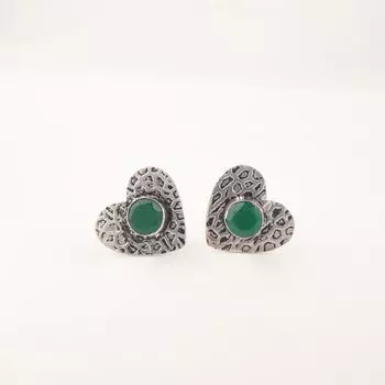 Rare Green Onyx Gemstone 925 Sterling Silver Jewelry Oxidized Handmade Studs0.6 EE-143-10
