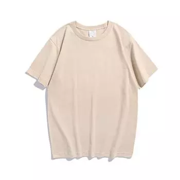 Rare Hue! Easiest for Match Gray Green! 250G Heavy Weight Pure Cotton round Neck Pure Color All-Matching Short Sleeve T-shirt Men and Women Summer Khaki L