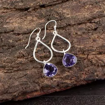 Rare Iolite Gemstone 925 Sterling Silver Jewelry Handmade Dangle Earrings 1.90 EE-19-4