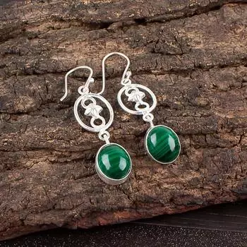 Rare Malachite Gemstone 925 Sterling Silver Jewelry Drop/Dangle Earrings 2.00 EE-17-33