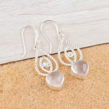 Rare Rose Quartz Gemstone 925 Sterling Silver Jewelry Drop/Dangle Earrings 2.00 EE-32-22