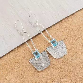 Rare Sky Blue Topaz Gemstone 925 Sterling Silver Handmade Jewelry Earrings 2.2 EE-68-5
